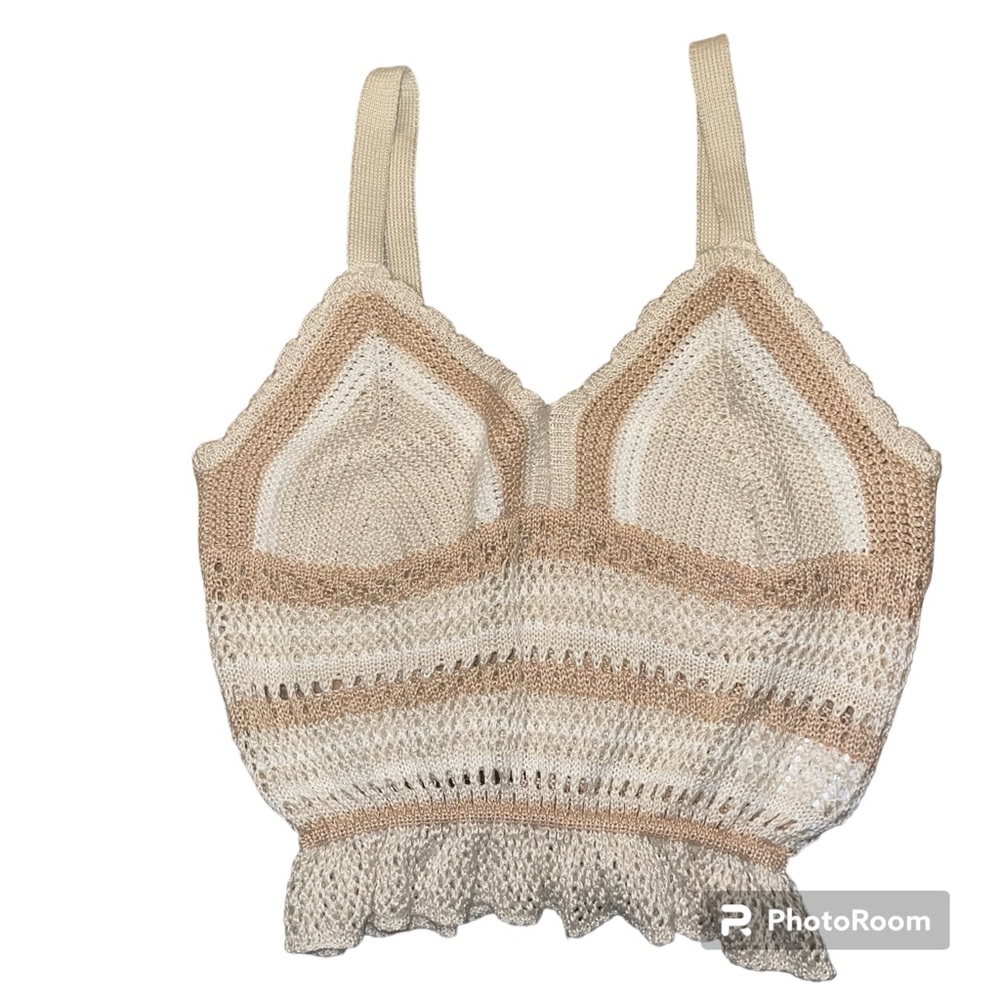 Madden NYC Tan & Creams Crochet Cropped Tank with elastic waist Size L